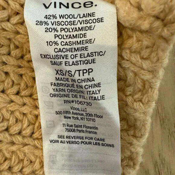 VINCE Wool/Cashmere Blend Fisherman Knit Sweater/Shrug- TAN/CAMEL- Like New XS - Picture 4 of 5